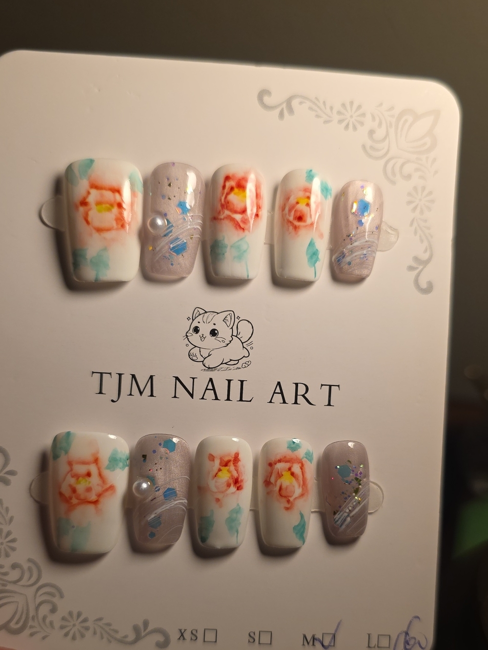 Floral Pressed Rose False Nail Set Size Med
